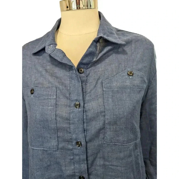 The Podolls Women Blue Long Sleeve Button-Down Shirt Medium - Picture 4 of 7
